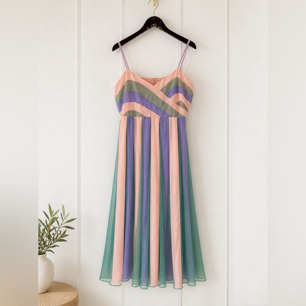 ASOS Pastel Spaghetti Strap Midi Dress Size 14 Stripes A-Line NWOT